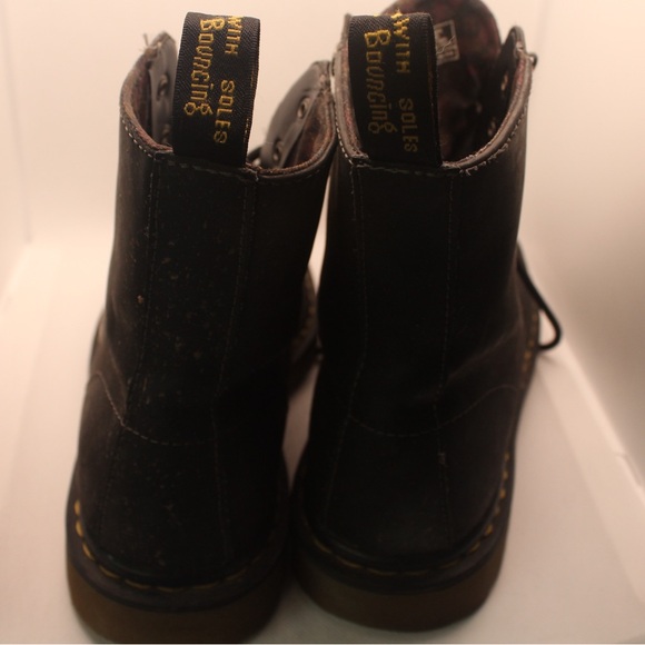 Womens Dr. Martens Black Leather Boots with Yellow Stitching - Picture 8 of 8